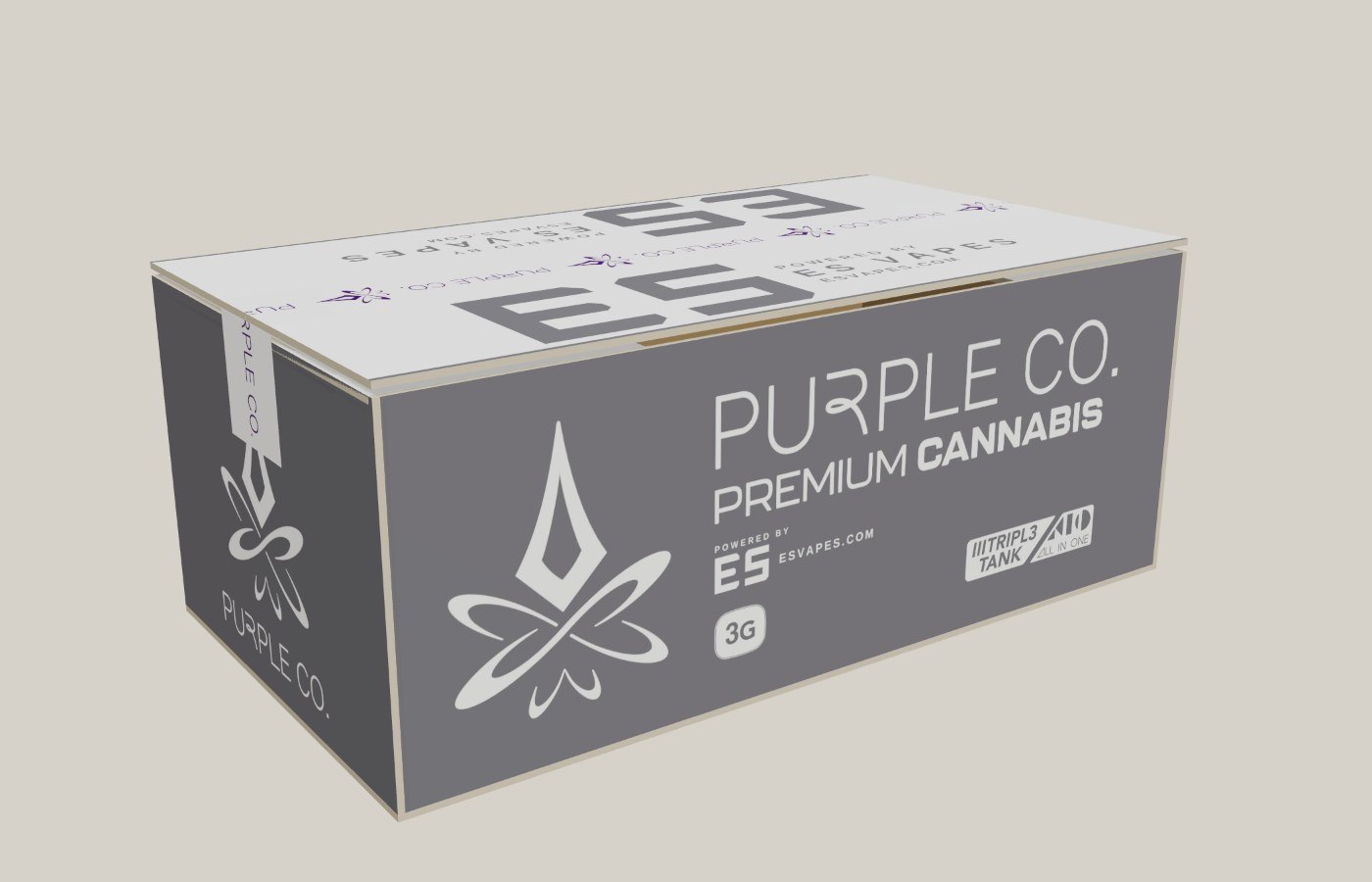 Purple Co 3G master carton, 3D render of the print file